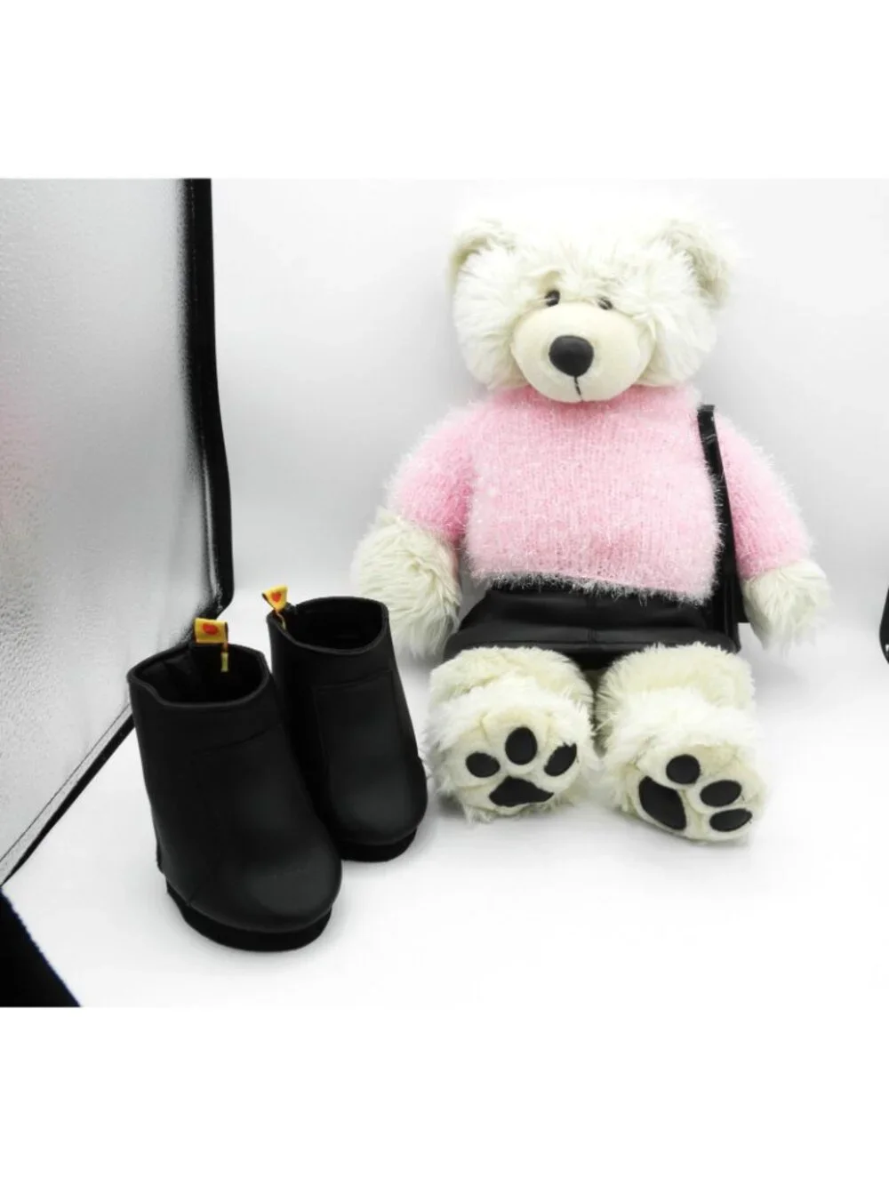 Build A Bear 20" Tan Bear Plush Pink Sparkle Sweater Black Skirt Boots and Purse - Picture 8 of 11